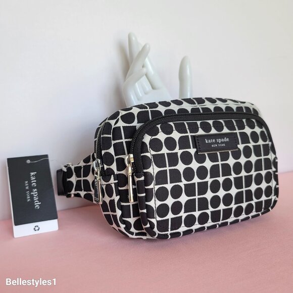 KATE SPADE Belt Bag Noel Jacquarded Printed Fabric Bag- Black Multi ⭐ - Picture 1 of 16